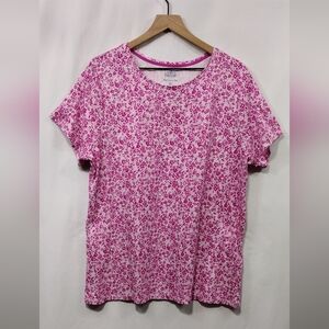 Croft And Barrow Floral Top Women's XXL Pink Cottagecore Peasant Retro 90s